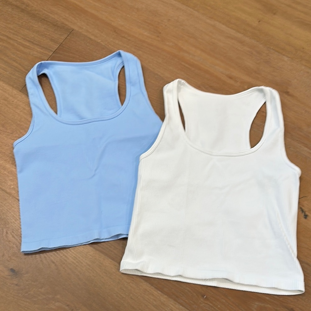 Blue and White Tank Tops - OQQ